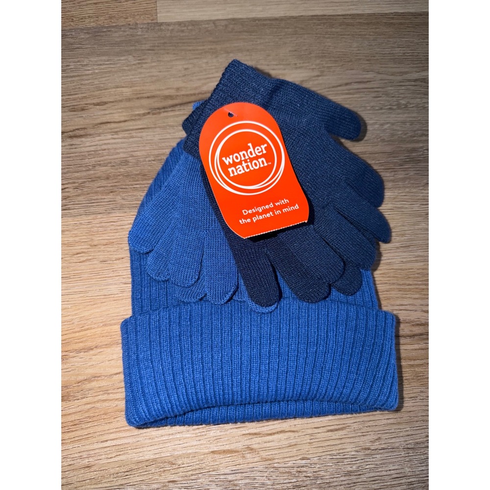 Boys Blue Winter Beanie Hat and Gloves Set 2T-5T NWT